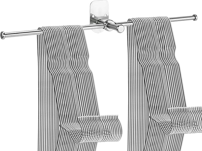 Stainless Steel Clothes Hanger Storage, Space Saving Clothes Hanger Storage Organizer, Wall Mount Clothes Rack Organizer, Drilling or Adhesive Installation