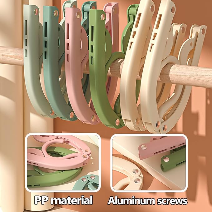 24 PCS Travel Hangers,Portable Folding Clothes Hangers with Clips,Foldable Clothes Drying Rack for Travel,Plastic Foldable Non Slip Clothing Hangers,4 Colors