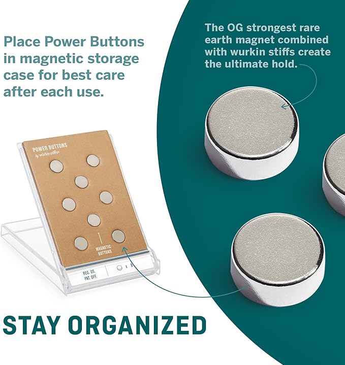 Würkin Stiffs Magnetic Power Buttons Pack of 8 | Magnets for Collar Stays in Storage Case | As Seen on Shark Tank