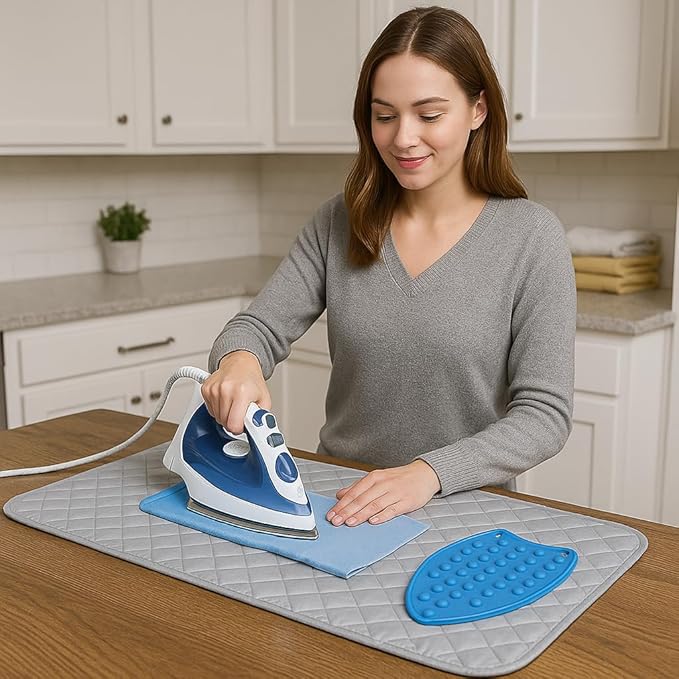Iron Anywhere Quilted Magnetic Ironing Mat with Silicone Heat-Resistant Iron Rest – Travel & Home, 18” x 31”