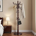 Free Standing Coat Rack with 14 Hooks, Vintage Wooden Coat Tree, Adjustable Height 73 Inches, Retro Coat Stand for Entryway, Living Room, Office & Bedroom (Mahogany) (Walnut, 1 PCS)