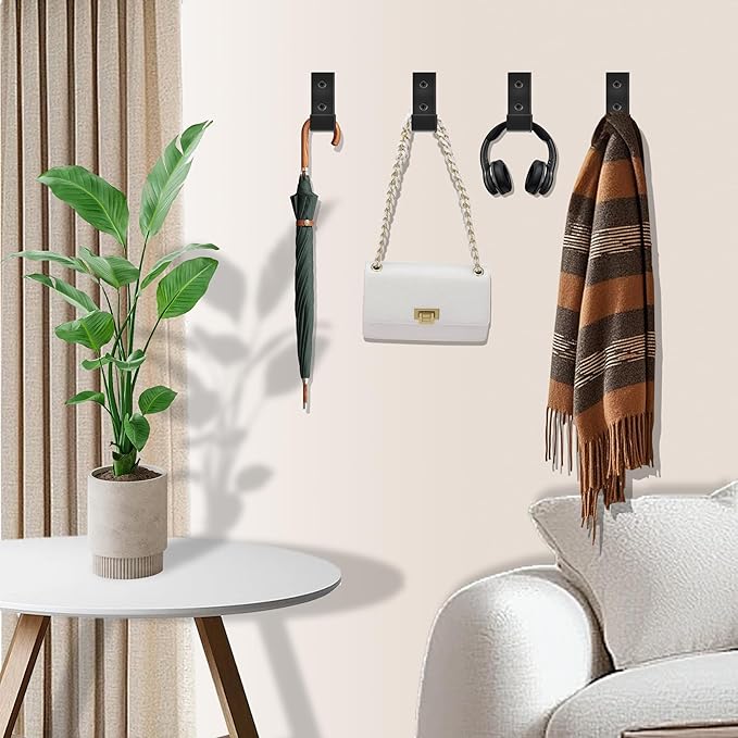 OHIYO 6 PCS Heavy Duty Folding Wall Hooks, Sturdy Black Wall Mounted Hooks for Coats, Towels, Backpacks, Bags, Space Saving Wave Design for Living Room, Bedroom Organization | Heavy Duty, Folding, Sturdy, Hooks, for Coats, Towels