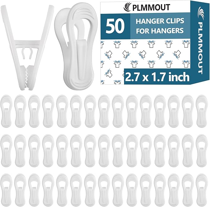 White Hanger Clips 50 PCS,Velvet Hanger Clips for Plastic Hangers,Pants Hanger Clips,White Finger Clips,Plastic Hanger Clips for Skirt Pants Hangers Clothes Hangers,Strong Pinch Grip