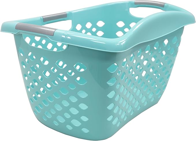 (2 Pack) 1.8 Bushel Hip Hugger Laundry Basket, Teal Flexible Plastic Hamper - Easy 1-Hand Carry(Home/Laundry Room)