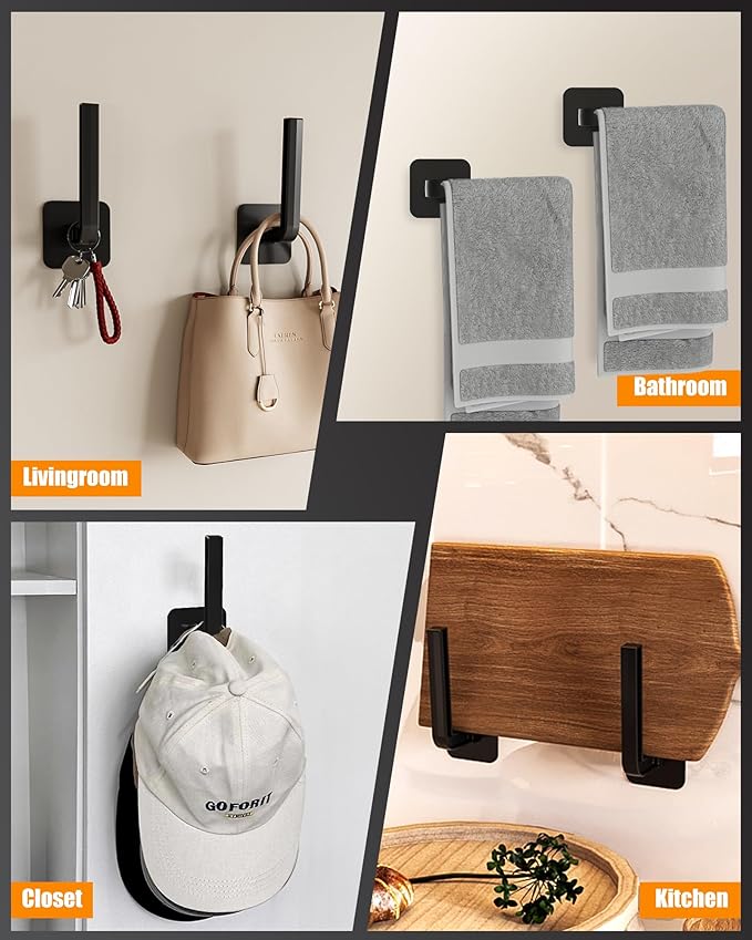 Hat Rack for Hat Storage (8-Pack), Multi-Purpose Hat Organizer, Strong Adhesive Hat Hooks for Wall Hat Organizer for Baseball Caps, Two Mounting Options Hat Hook, Black