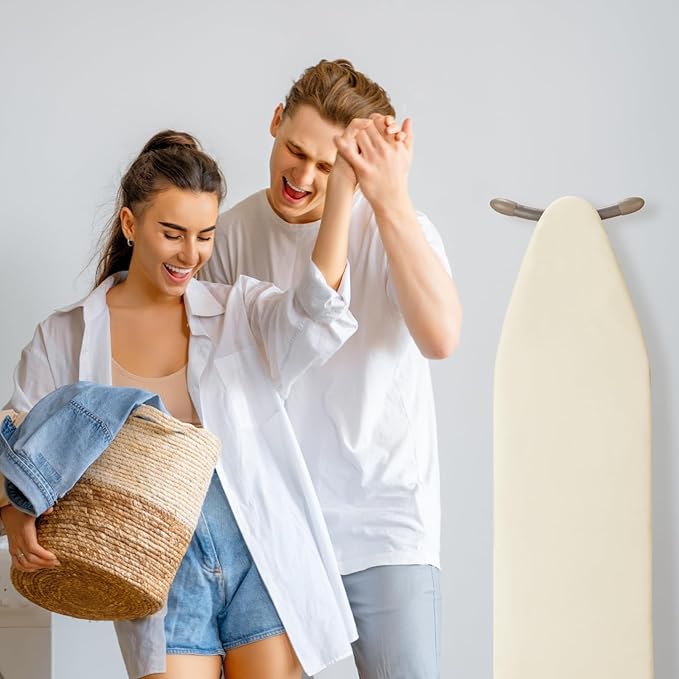 BNDX Ironing Board Cover, 15" x 54" Standard Size Thick Padding with 2" Elastic, Stain Resistant & Durable Scorch, 2 Click Buckles for Smooth Iron Beige Natural Twill(Bonus Plastic Bag Holder)
