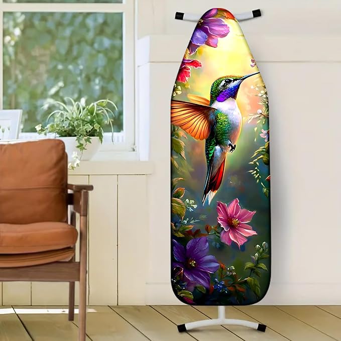 Nuxovilar Ironing Board Cover with Hummingbird and Colorful Flowers Pattern, 15x54 Inches Polyester - Ironing Board Cover and Pad for Garden - Themed Room, Sunroom, Craft Studio