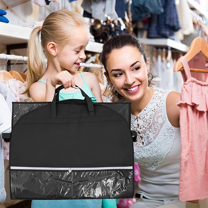 Dance Costume Bag, Garment Bags 40 Inch for Dance Competitions, Garment Bags for Travel, Portable Foldable Dust-Proof Storage Bags for Coats,5 Clear Zipper Pockets,suitable to Gowns,Dresses(black)