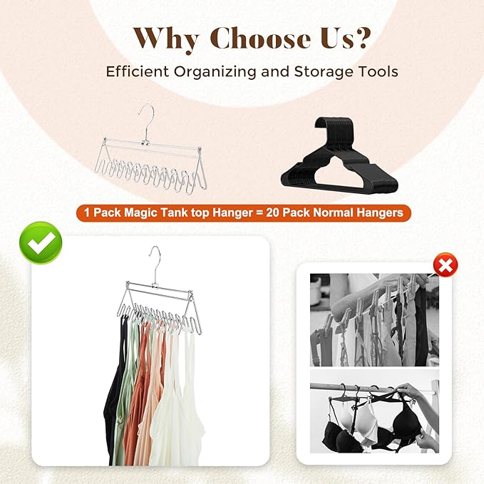 HOUSE DAY Closet Organizers and Storage, Tank Top Hangers, Rotatable Bra Organzier for Closet, Max 48 Storage Capacity Sport Bra Holder, Metal Space Saving Hanger 2 Pack - Dorm Room Essentials