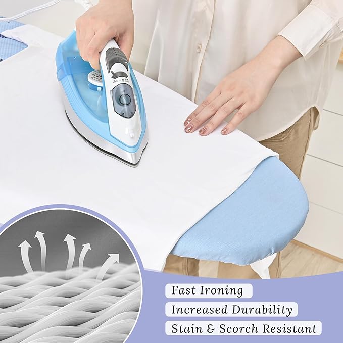 APEXCHASER Ironing Board Full Size with Iron Rest, Metal Panel Iron Board with Heat & Scorch Resistant Cover, Adjustable Height Heavy Duty Ironing Board, for Home, Dorm, 18 x 51 Purple