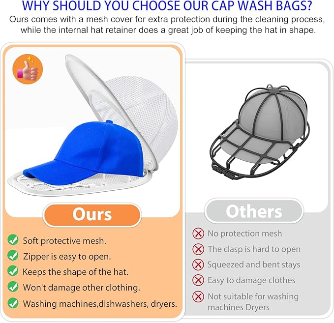 Haiou 2-Pack Hat Washer Cage Hat Washer Compatible with Washing Machine & Dishwasher for Baseball Caps (White)