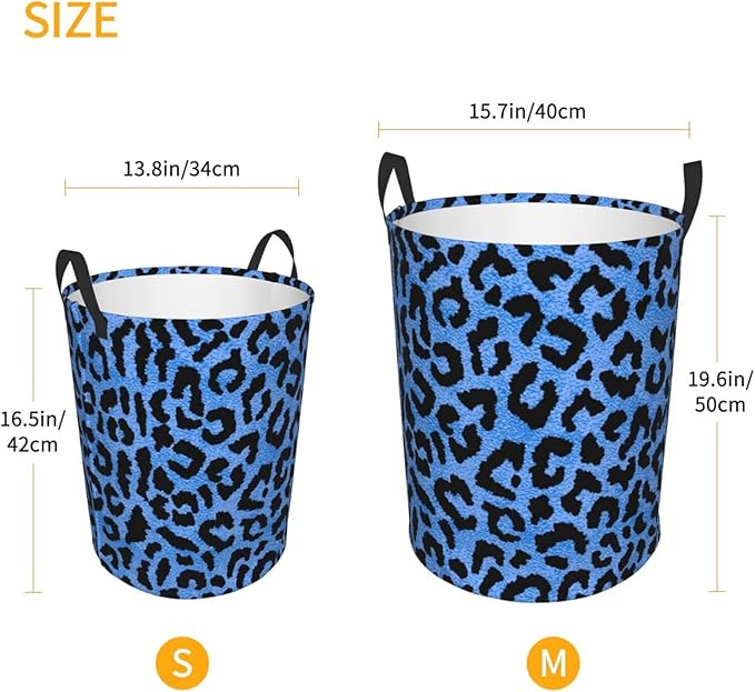 Blue Leopard Round Laundry Hamper Storage Basket Toys Clothes Organizer Bin For Home Bathroom Bedroom Dorm Nursery, 62l