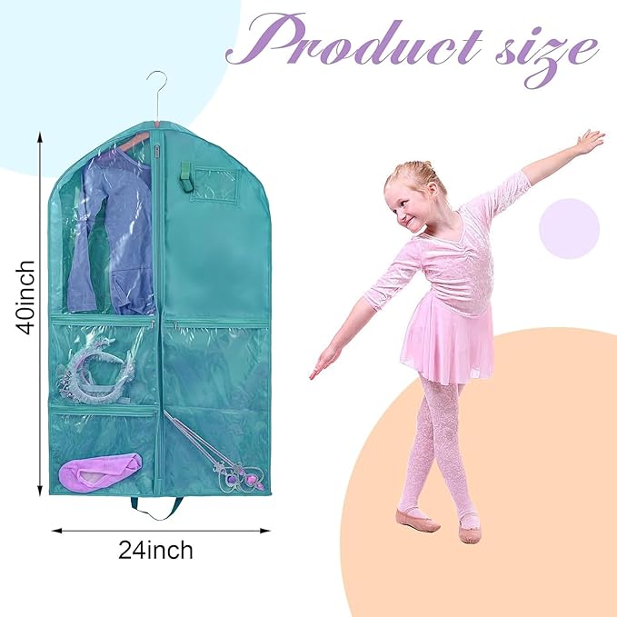 Dance Costume Garment Bags for Dancers,Garment Bag 40 Inch for Dance Competitions,Garment Bags For Travel Hanging Clothes,Waterproof Hanging Clohtes Storage Garment Bag. (1 Pack Green, 40")