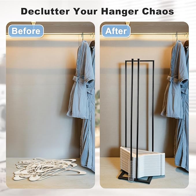 Metal Hanger Stacker, 32 Inch Hanger Storage Organizer Hold up to 120 Velvet Hangers, Clothes Hangers Holder Space Saver for Closet and Laundry, Black
