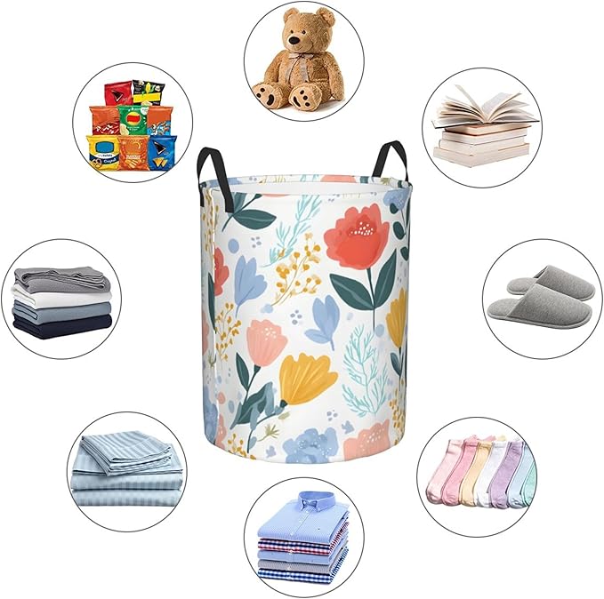 Floral Laundry Hamper, Collapsible Storage Basket with Handles for Clothes, Bedroom, Bathroom 19.6 x15.7 Inch