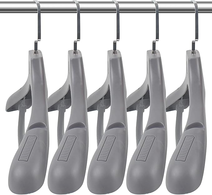 DEDU Suit Hangers for Men 10 Pack, Grey Coat Hangers Extra Wide Non Slip Width 17.7", Thick Plastic with Pants Bar & Metal Hook