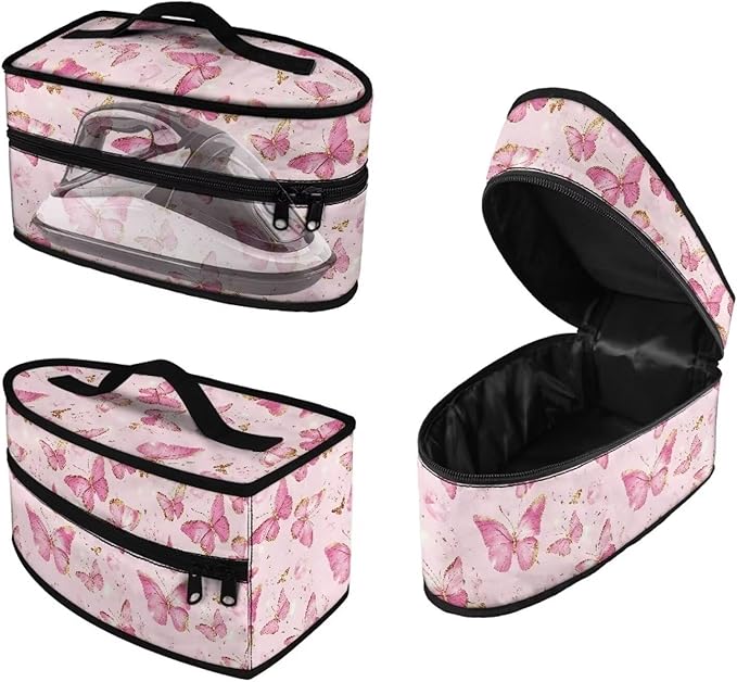 Pink Gold Butterfly Print Print Steam Iron Case Portable Steamer Storage Bag Lightweight Travel Iron Holder Carrying Case Iron Accessories, Case Only