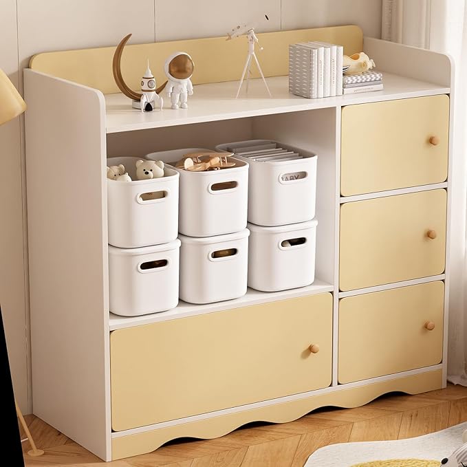 6 Pack White Storage Bins with Lids Stackable Storage Container for Organizing, Small Storage Boxes with Handle for Shelves, Cute Organizer Bins for Craft, Snacks, 9.85x6.9x5.7 inch