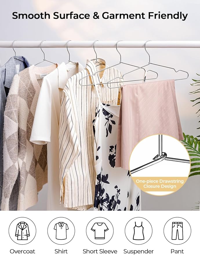 StorageWorks 4mm Super Thick Metal Wire Hangers, Heavy Duty Stainless Steel Clothes Hangers for Coats, Shirts Jackets, Pants, Suits, Space Saving Silver Hangers for Closet, 30 Pack