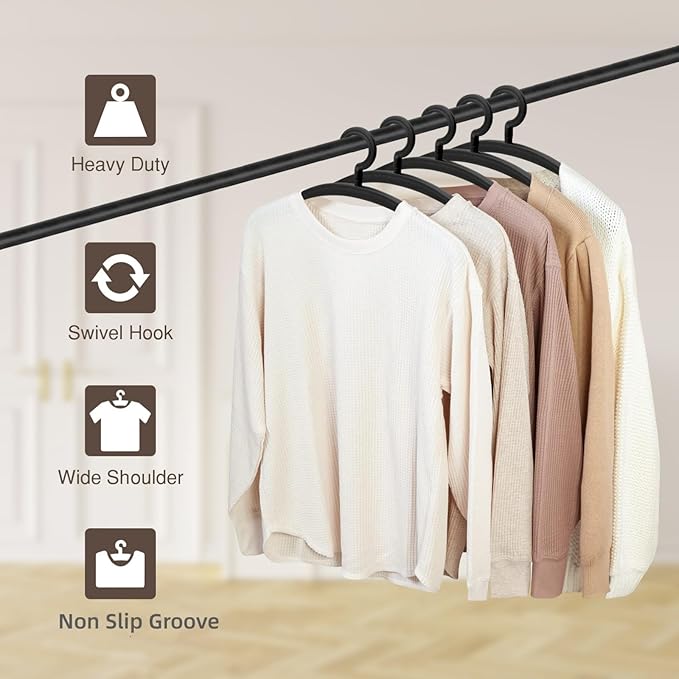 20 Pack Heavy Duty Plastic Hangers 25lb Capacity Swivel Hook Clothes Hanger Wide Shoulder Jacket Hangers Thick Winter Coat Hanger (Black)
