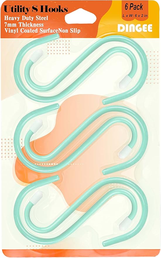 6 Inch Large Heavy Duty S Hooks,Green S Hook for Hanging Clothes,Rubber Coated S Hooks, Non Slip Vinyl Coated S Hanger Hook for Hanging Plants Outdoor, Pots and Pans, Coffee Cups, Garden