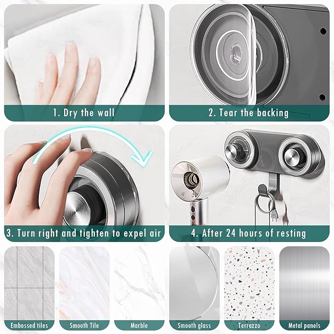 Magnetic Hair Dryer Holder – Punch-Free Suction Cup Wall Mount for Dyson & Laifen, with Cord Organizer & Non-Slip Design, Space-Saving Blow Dryer Rack for Styling Tools Accessories