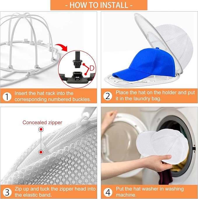 Haiou 2-Pack Hat Washer Cage Hat Washer Compatible with Washing Machine & Dishwasher for Baseball Caps (White)