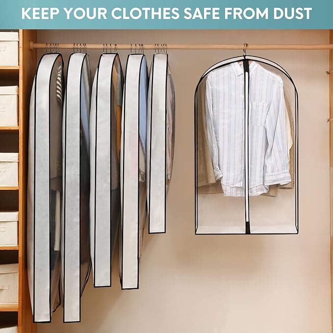 50" Clear Garment Bags for Hanging Clothes W/ 4" Gussetes, 4 Packs Suit Bags for Closet Storage, Plastic Waterproof Suit Cover Bags with Zipper for Coats, Jackets, Dresses