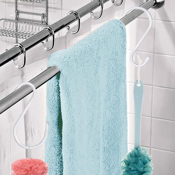 HiGift 8 Pack 6 inch White S Hooks for Hanging, Large Vinyl Coated Metal S Hooks Heavy Duty, Non Slip Rubber Coated Closet Rod Hooks for Hanging Jeans,Plants,Purse,Clothes,Bags,Pans,Pots,Cups,Towels