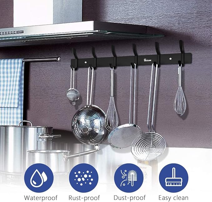 Clothes Hanger 6 Hooks, Load 20 kg Aluminum Alloy Hat Black