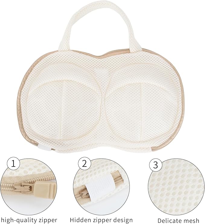 3Pcs Bra Wash Bags for Laundry Lingerie Brassiere Bag bra washing protector holder for Washing Machine Beige(A to C Cups)