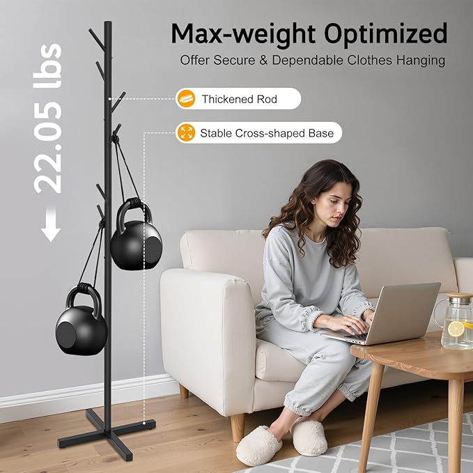 Coat Rack, Free Standing Metal Coat Rack with 7 Hooks Modern Tree-Shaped Clothes Racks Porch Entryway Organizer for Hats Scarves Bags Clothes (18.11×18.11×69.29 in)
