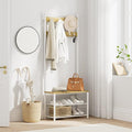 Hall Tree with Bench and Shoe Storage, 3-in-1 Coat Rack Shoe Bench, Freestanding Wooden Coat Rack with Metal Frame, 3-Tier Storage Shelf and 9 Removable Hooks, White/Walnut
