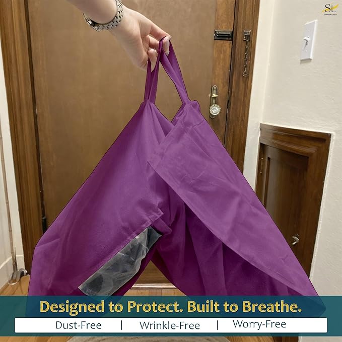 50" Garment Bags for Hanging Clothes, Pack of 3 Suit & Dress Covers for Storage and Travel, Long Gown Bags with Zipper, Plum Purple