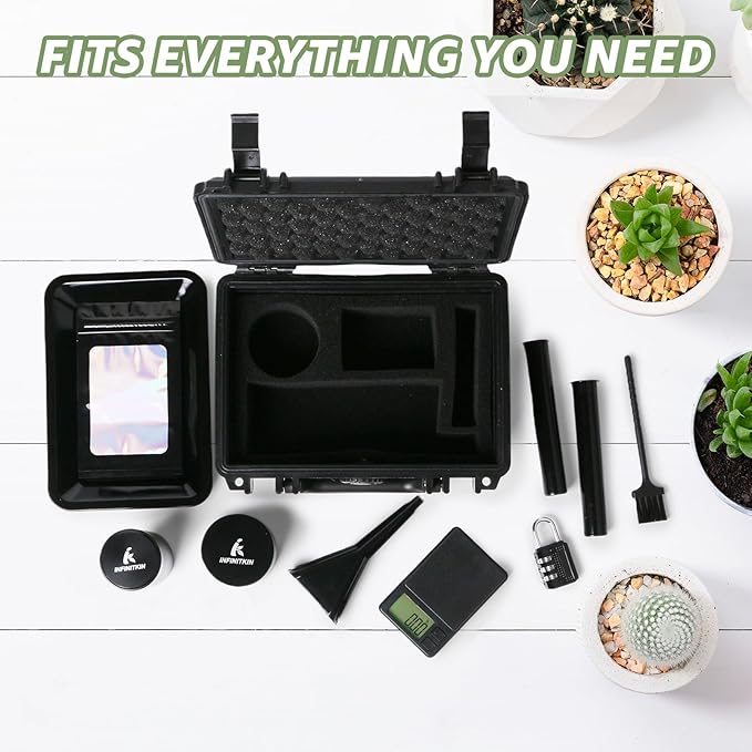 Smell Proof Box – Portable Smell Proof Storage Box with Combination Lock, Airtight & Waterproof, Includes Pocket Scale & Accessories for Home, Travel & Camping