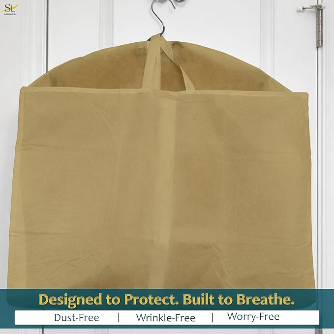 65" Garment Bags for Hanging Clothes, Pack of 3 Suit & Dress Covers for Storage and Travel, Long Gown Bags with Zipper, Warm Mocha