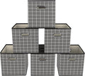 Yunkeeeper storage bins Cubes, Fabric Cube Organizer with Handle, Foldable Cube Bins for Cloth or Accessary Storage, 11x11x11, Set of 6, (Grey grid)
