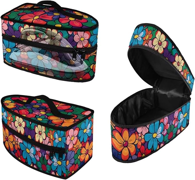 Hippie Flower Iron Portable Storage Bag Fits Traveling Outing Colorful Easy to Clean Iron Storage Case Protective Carrying Bag with Zipper Handle