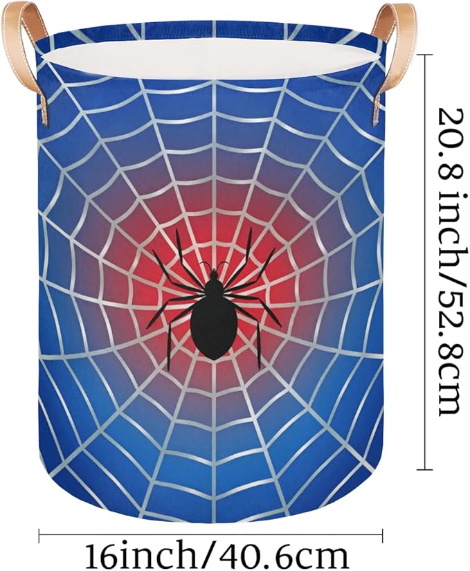 Large Laundry Basket Hamper - Blue Red Spider Web 62L Collapsible Storage Bin for Blankets,Kids Toys, Dirty Clothes, Tall Baby Nursery Hamper for Bathroom, Boys Bedroom Decor,Gift Basket