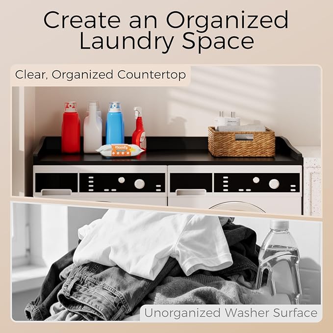 Washer Dryer Countertop, 54" W x 27.5"D Washer Dryer Topper with Non-Slip Mat, Laundry Countertop Organizer for Folding Clothes, Black