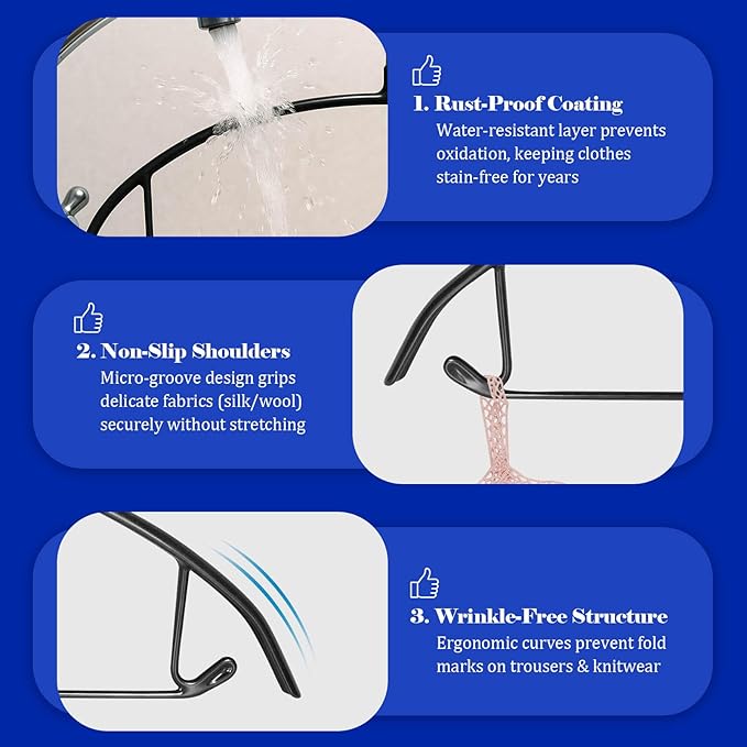 20 Pack Non Slip PVC Coating Metal Clothes Hangers No Shoulder Bump,Built-in Shoulder Hook and Bottom Rod,Suitable for Sweaters,Suits,Shirts,Skirt,Jackets (Black, 20 Pack)