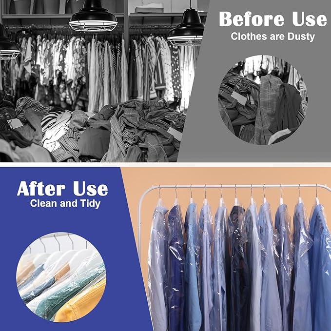 Grevosea 100 Pack Dry Cleaning Bags for Clothes, Clear Garment Bags for Hanging Clothes Plastic Clothing Storage Bag Clothe Cover for Suits Coats Home Storage Travel Moving (35.4 x 23.6 In)