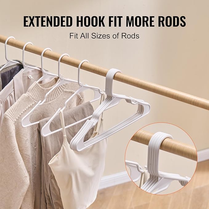 VEVOR Hangers, 0.2 in Ultra-Thin, 50 Pack White Plastic Hangers with Stable Triangular Top Structure & Wider Notch Design, Non-Slip Space Saving Hanger, Fit for T-Shirt, Shirt, Sling & Pant