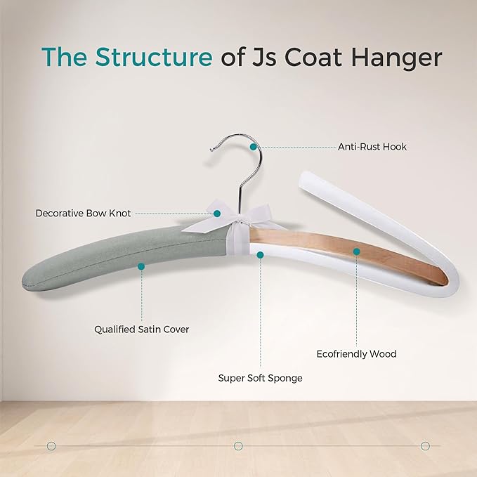 JS HANGER Padded Hangers - 17 Inch Extra Large Heavy Duty Fabric Covered Coat Hangers No Shoulder Bump for Women Clothes, Sweaters, Dresses, Clothing, Weddings, Lingerie Pack of 10, Mint Green