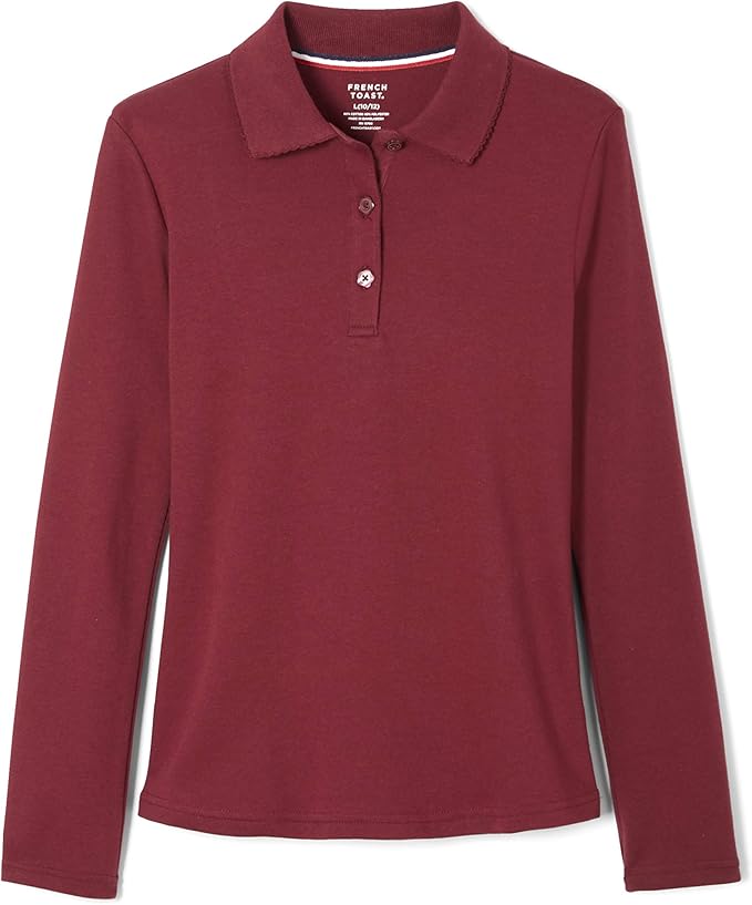 French Toast Girls' Picot Collar Polo Shirt with Long Sleeves (Kids Standard & Plus Size)