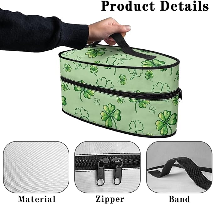 St Patricks Day Iron Portable Storage Bag with Zipper Closure Reusable Easy to Clean Clothes Iron Storage Case for Traveling Home, Four Leaf Clover