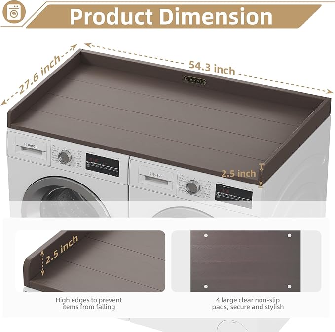 No-Installation HDPE Washer Dryer Countertop Washer and Dryer Topper Covers for The Top Laundry Countertop Laundry Room Organization No Water Leakage,California Walnut