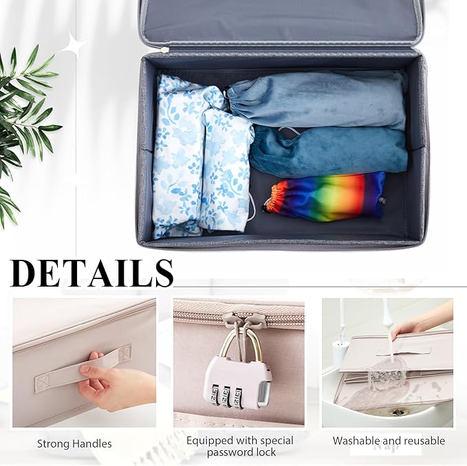 Discreet Lockable Toy Bag Storage Organizer Toy Bag Storage Bins Case with Zipper Lid for Women and Men Clothes Container(Light Purple,15 x 10 x 6.3 Inch)