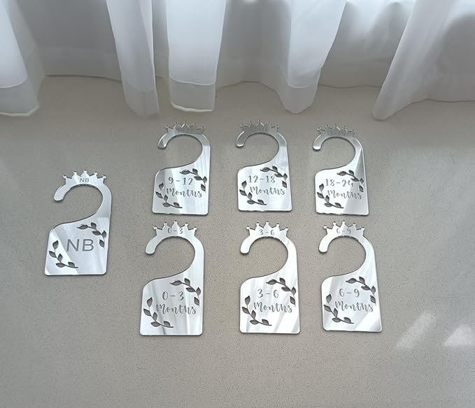 Baby Closet Dividers,Set of 7 Acrylic Mirror Baby Clothes Organizers for Wardrobe Closet Home Nursery from Newborn to 24 Months (Silver Mirror, Model 1)