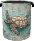 Retro Map Turtle Large Clothes Hamper Bag - Laundry Basket with Handles, Space Saving Foldable Design for Nursery
